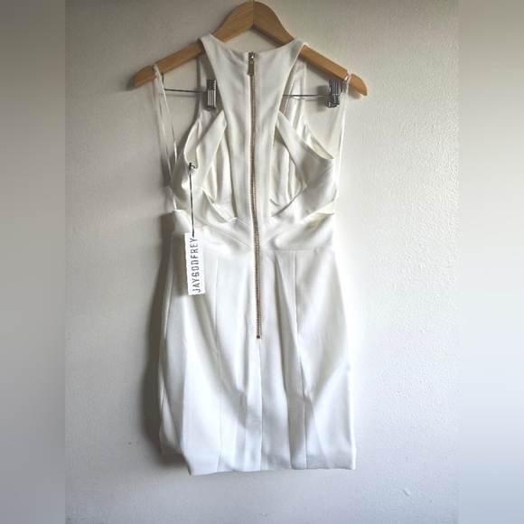 NWT! Jaygodfrey, Krooger Deep V-Neck Cutout Dress, Light Ivory, Size 2 -$299 - Picture 2 of 11